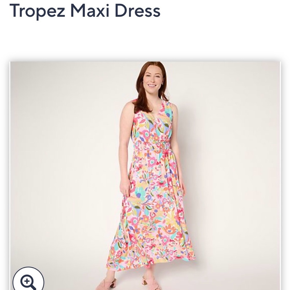 Susan Graver Sleeveless Floral Dress in Pink, Aqua & Coral